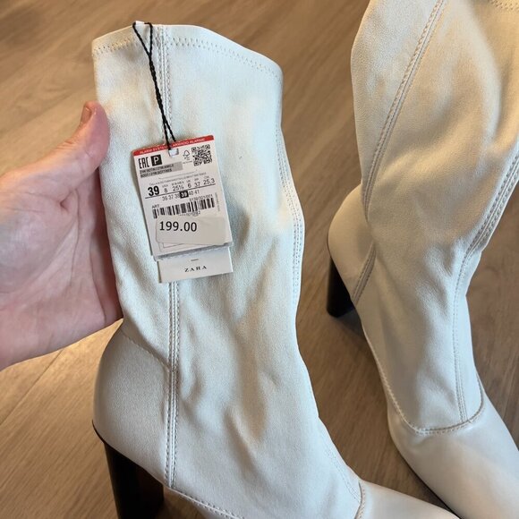 NEW Zara White Leather Booties Size 39 - Picture 3 of 6